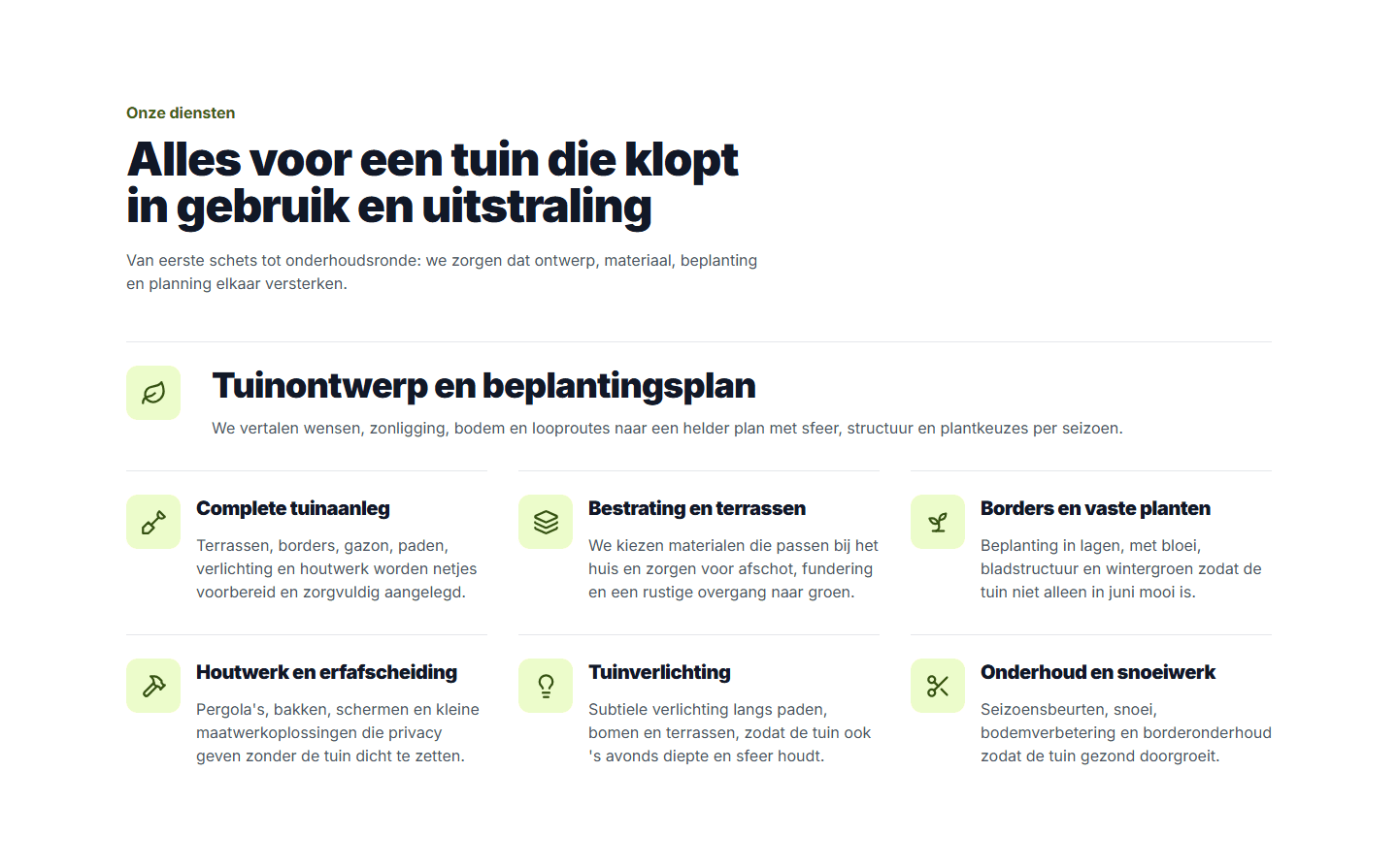 Screenshot van een dienstenblok op een bedrijfspagina